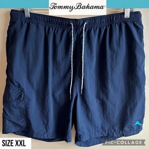 Tommy Bahama Mens Swim Trunks Navy Turquoise Marlin Pocket 6.5” Inseam Size XXL